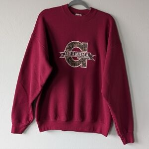Fruit Of The Loom Maroon Grandpa Embroidered Sweater Long Sleeve Size XL Warm